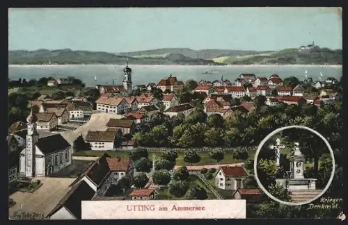 AK Utting a. Ammersee, Gesamtansicht, Kriegerdenkmal