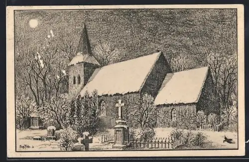 Künstler-AK Atens, Kirche nach altem Stich im Winter