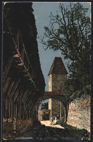 Künstler-AK Eugen Felle: Landshut, Wehrgang am Schloss Trausnitz