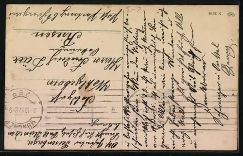 Künstler-AK Briefkasten mit Klee, Tannenzweigen und Vögeln