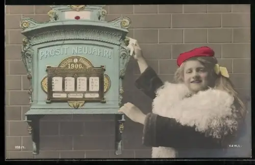 AK Mädchen wirft einen Brief in einen Briefkasten