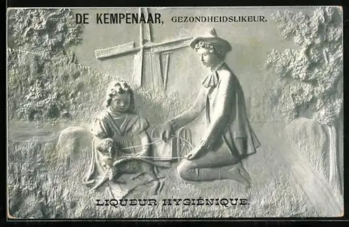 AK Reklame Jacques Neefs Vins & Lidquers, De Kempenaar Gezondheidslikeur, Frau mit Kind und Lamm