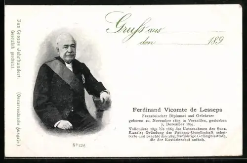 AK Französischer Diplomat und Gelehrter Ferdinand Vicomte de Lesseps