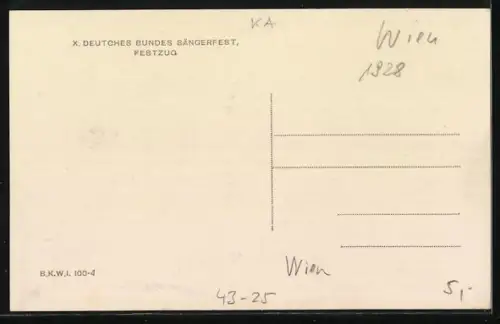 AK Wien, X. Deutsches Bundes Sängerfest, Festzug mit Zuschauern