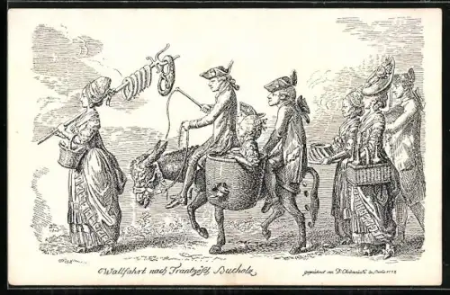 Künstler-AK Berlin, Wallfahrt nach Französisch Bucholz, Gruppe mit Esel