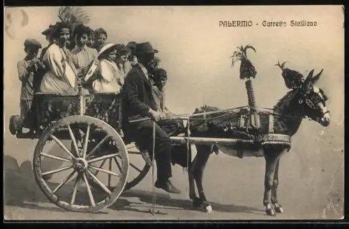 AK Palermo, Carretto Siciliano, italienische Pferdekutsche