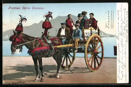 AK Palermo, Carro Siciliano, Geschmückte Kutsche
