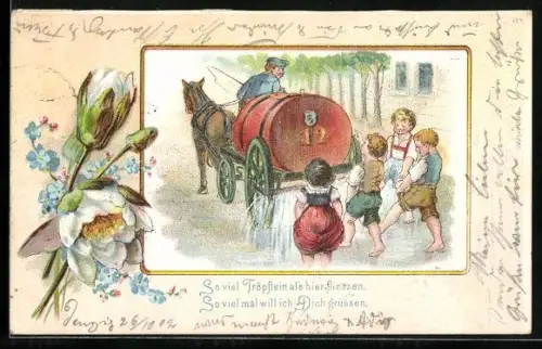 AK Kinder an einem Wasserwagen, Pfeiffer 6 Diller`s Kaffee-Essenz