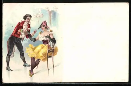 Lithographie Mann in einem Ballraum mit Monokel