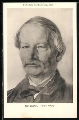 AK Gustav Freytag, Porträt nach Karl Stauffer