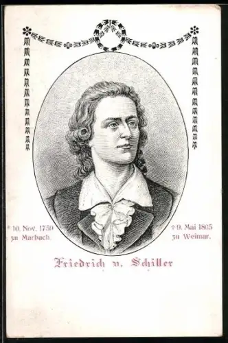 AK Friedrich von Schiller, Porträt, Passepartout mit Lebensdaten
