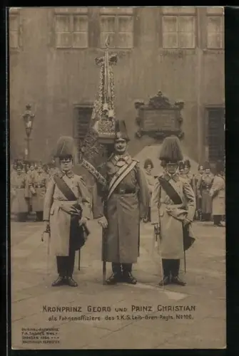 AK Kronprinz Georg und Prinz Christian von Sachsen als Fahnenoffiziere des 1. K. S. Leib-Gren-Regts No. 100