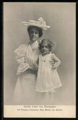 AK Gräfin Luise von Montignoso mit ihrer Tochter Anna Monica von Sachsen