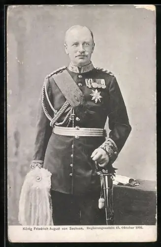 AK König Friedrich August von Sachsen in Uniform mit Orden