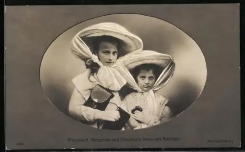AK Prinzessin Margarete und Prinzessin Anna von Sachsen zusammen im Porträt