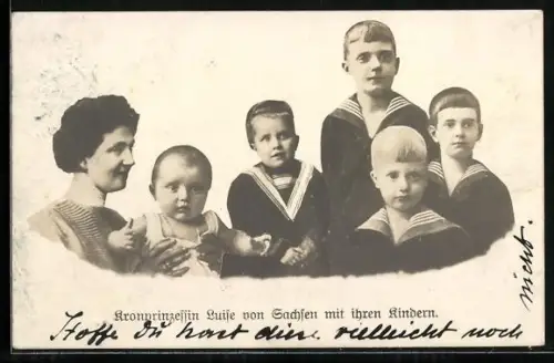 AK Kronprinzessin Luise von Sachsen mit ihren Kindern