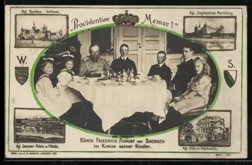 AK König Friedrich August von Sachsen im Kreise seiner Kinder
