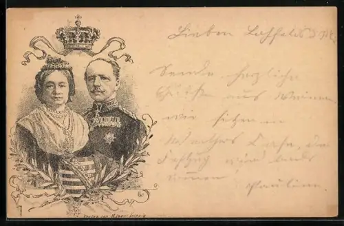Lithographie Das Königspaar von Sachsen