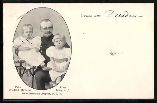 AK Prinz Friedrich August von Sachsen mit seinen Söhnen Prinz Friedrich Christian und Prinz Georg