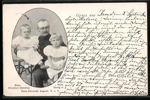 AK Prinz Friedrich August von Sachsen mit seinen Söhnen Prinz Friedrich Christian u. Prinz Georg
