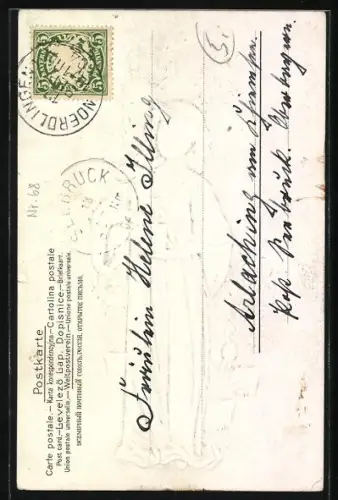 Künstler-AK Namenstag, junges Mädchen mit Rose im Arm