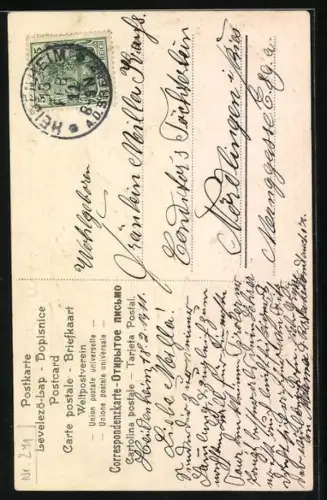 AK Junge in Tracht überbringt Brief und Blumen