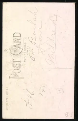 Präge-AK Mädchen im blauen Kleid mit Korb voller Rosen