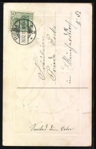 Präge-AK Blondes Mädchen überbringt Klee und Neujahrswünsche