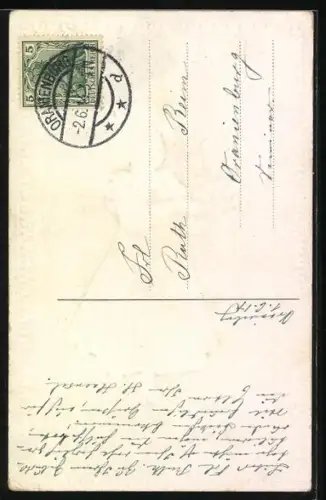 Präge-AK Dunkelhaariges Mädchen im grünen Kleid umringt von Lilien