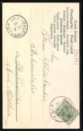 AK Mädchen mit Schleife im Haar und Kleeblattkorb