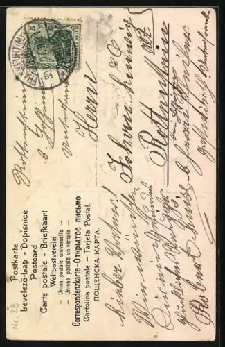 Präge-AK Zwei Kinder überbringen Neujahrswünsche aus Vergissmeinnicht