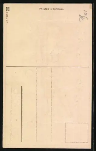 Präge-AK Junge trägt ein Tablett mit Obst und Blumen, Rahmen aus Rosen