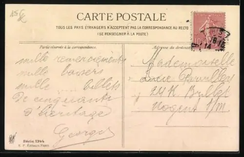 Präge-AK Mädchen mit Flieder in den Haaren auf dem Siegel eines Briefes