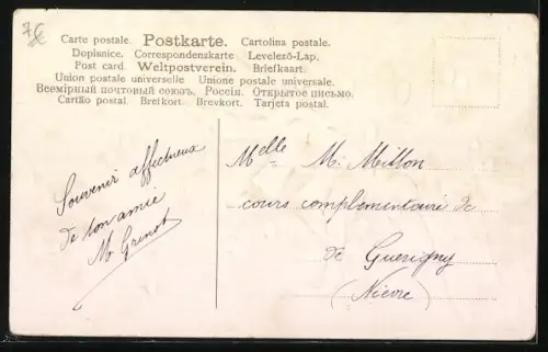 Präge-AK Junge sitzt auf einem Pflaumenbaum