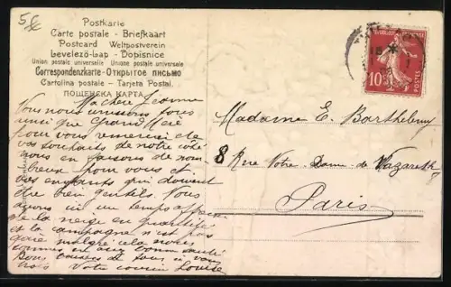 Präge-AK Junge trägt riesige Maiglöckchen