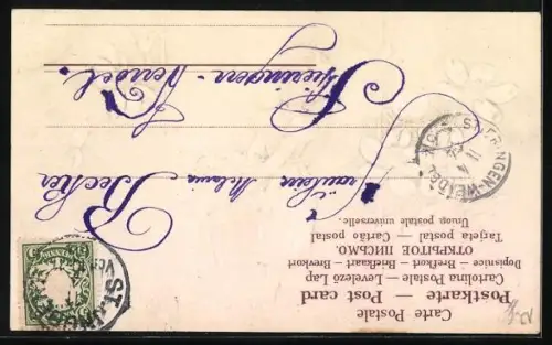 Präge-AK Mädchen trägt einen Korb voller Veilchen