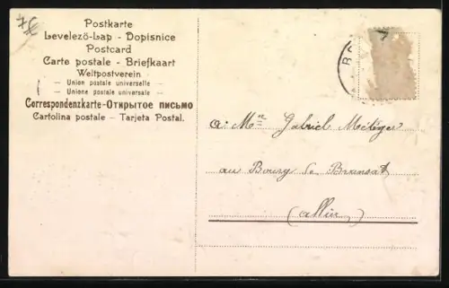 Präge-AK Kind in rosafarbenem Kleid umringt von Vergissmeinnicht