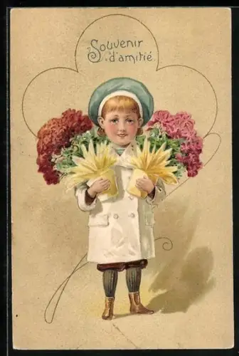 Präge-AK Kind überbringt zwei Blumentöpfe