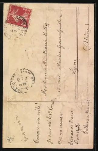 AK Bonne Année, Mädchen mit Blumensträussen und Veilchen