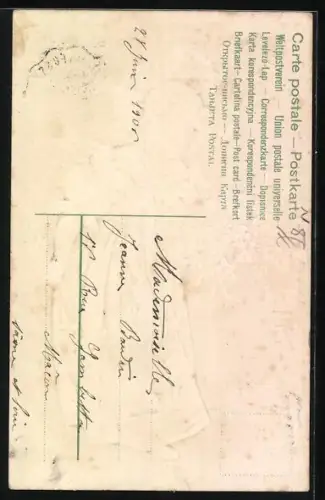 Präge-AK Mädchen trägt einen weissen Blumenstrauss