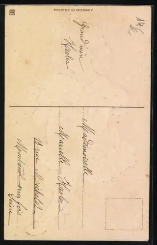 Präge-AK Mädchen mit einem Strauss Vergissmeinnicht