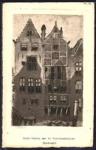 AK Dordrecht, Oude Huizen aan de Voorstraatshaven