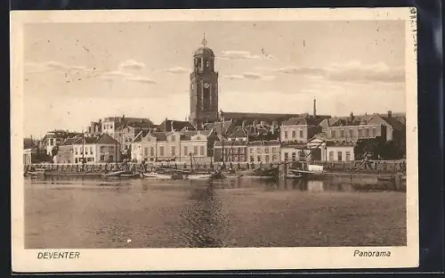 AK Deventer, Hafenpanorama vom Wasser aus
