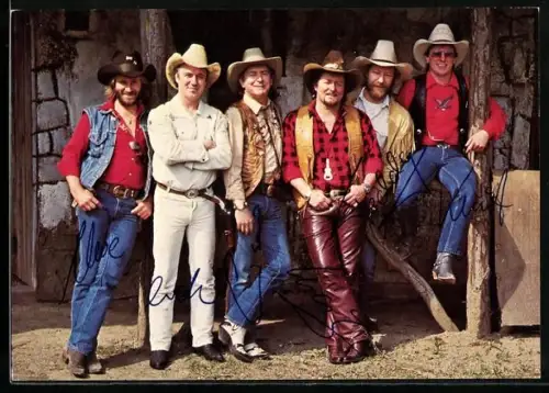 AK Musiker der Band Truck Stop mit Cowboyhüten, Autogramme