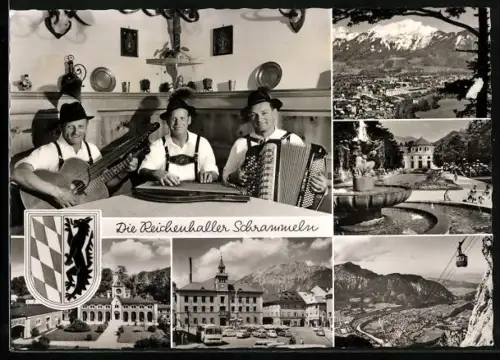 AK Musiker der Gruppe Die Reichenhaller Schrammeln mit Instrumenten, Rathaus, Seilbahn