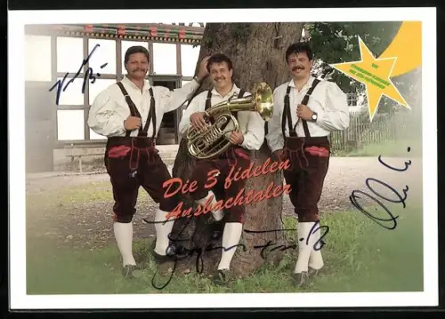 AK Musiker der Gruppe Die drei fidelen Ansbachtaler mit Tuba, Autogramme