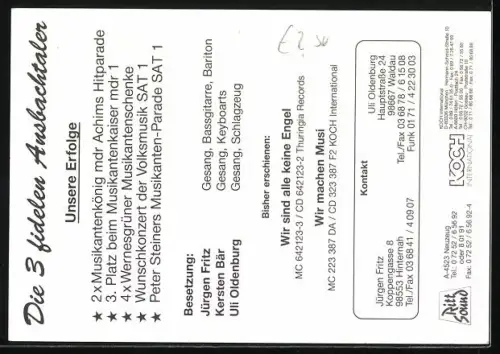 AK Musiker der Gruppe Die drei fidelen Ansbachtaler mit Tuba, Autogramme