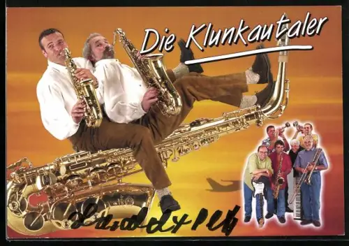 AK Musiker der Band Die Klunkautaler mit Instrumenten