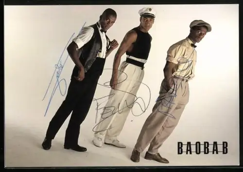 AK Musiker der Band Baobab blicken in die Kamera, Autogramme