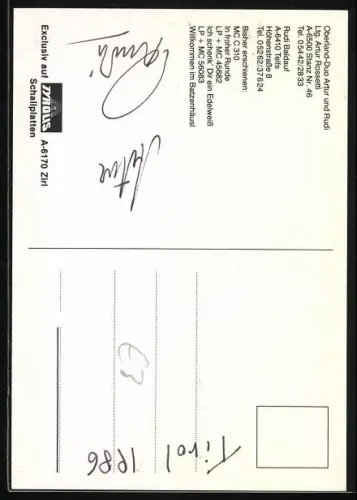 AK Musiker des Oberland Duos Arthur und Rudi mit Instrumenten, Autogramme